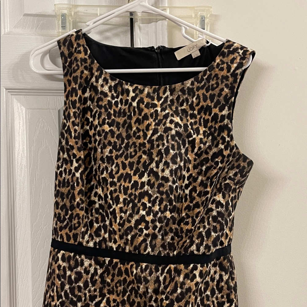 LOFT Leopard Print Sleeveless Sheath Dress - Brown, Black, Cream